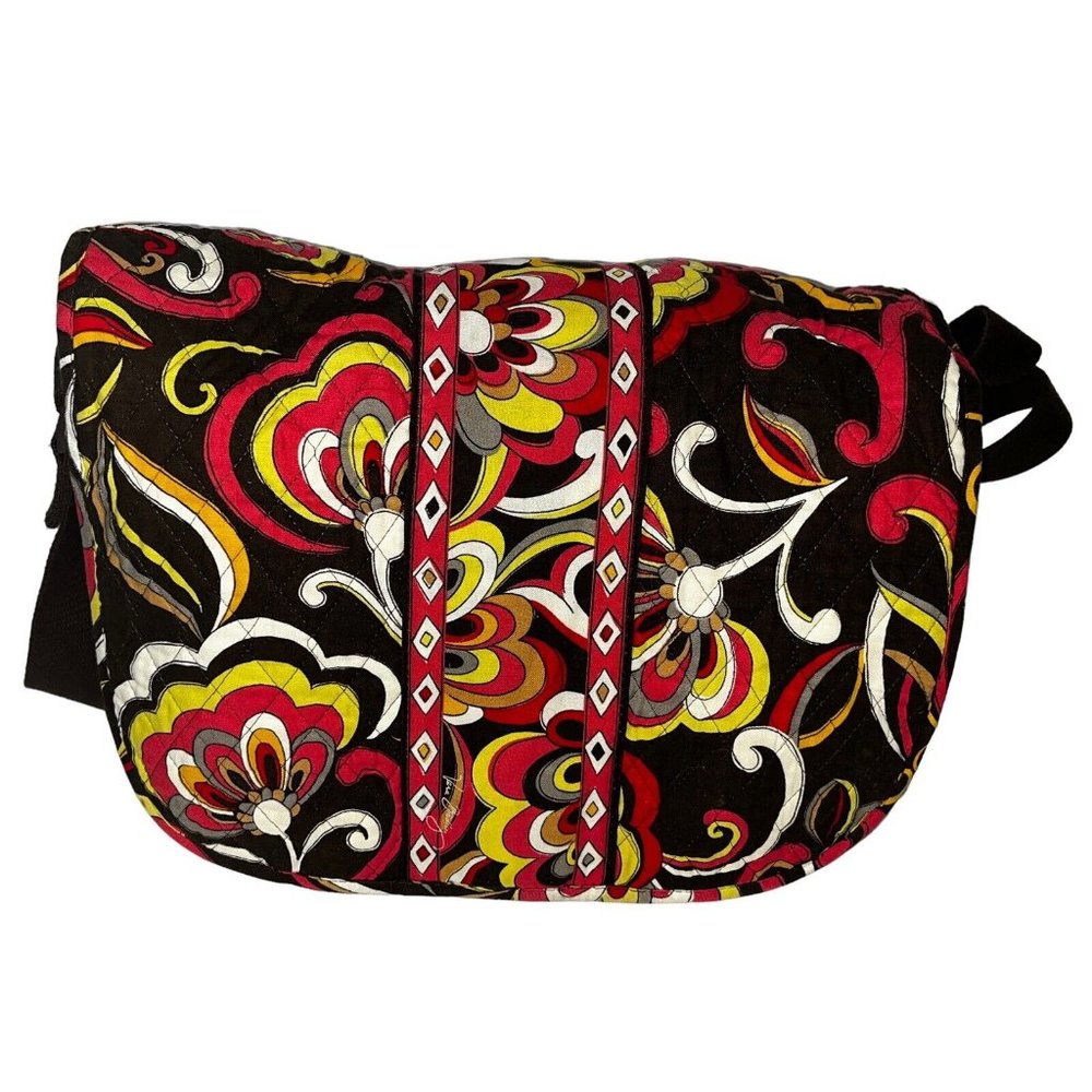 Vera Bradley Messenger Laptop Diaper Bag Crossbody Puccini Brown Yellow Pink